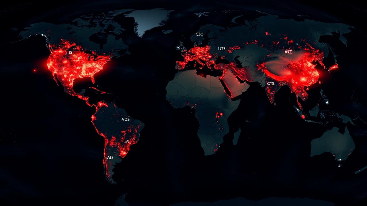 Global CO2 emission hotspots — China, the United States, and Europe glow brightest on this satellite-derived map