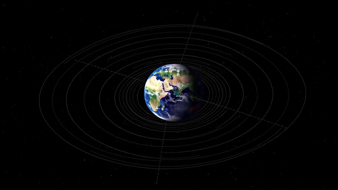 Orbital trajectories around Earth — at 408 km altitude, 7.66 km/s is the precise speed needed to avoid falling back