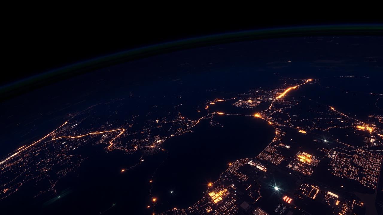 City lights tracing the outlines of civilization at night — as seen from the ISS, 408 kilometers above the surface