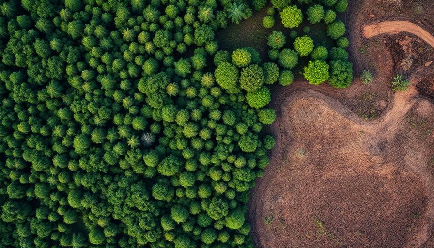 The contrast between reforested and degraded land shows the impact of sustained planting efforts.